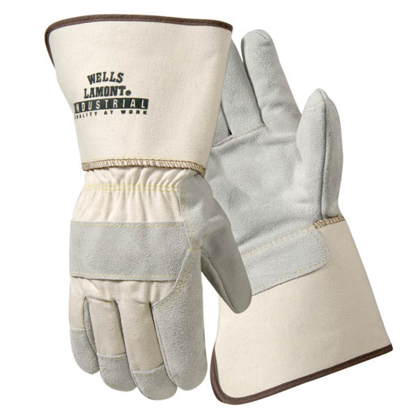 Wells Lamont Y3015 Kevlar Sewn Leather Palm Gloves with Gauntlet Cuffs and Canvas Backs